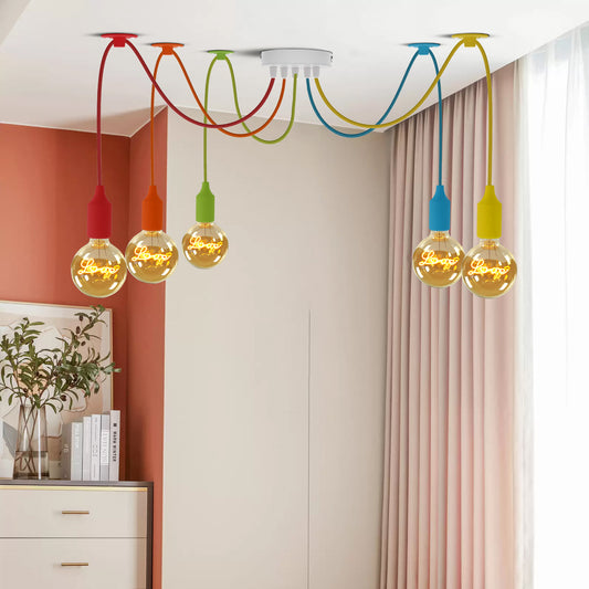 5-koppige spinvormige hanglamp in meerdere kleuren, flexibele swaghaak ~4665