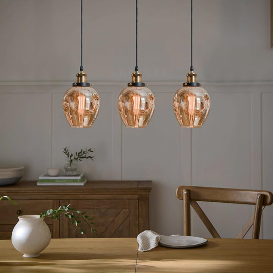 Lámpara colgante de techo de vidrio estilo loft industrial retro con tres luces ~5607
