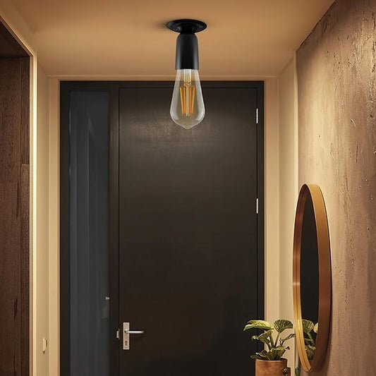 Vintage Matt Black Ceiling Semi-Flush Mount Light E27 Holder~3783