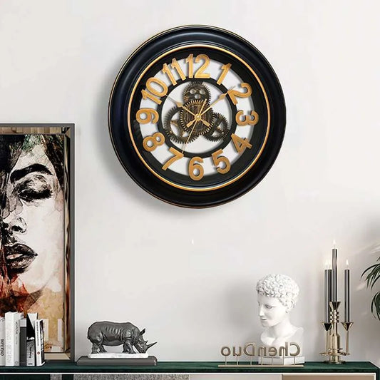 Antique Black & Gold Gear Wall Clock