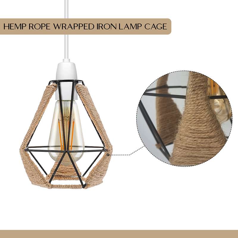 Vintage Black Farmhouse Country Hemp Rope Metal Lampshade With Reducer Ring-App 4