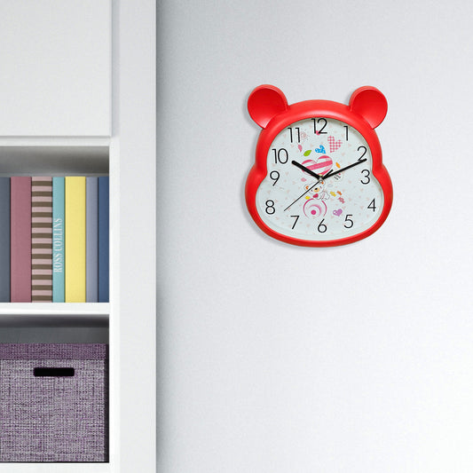 Red Cute Bear Shaped Wall Clock for Children's Room 