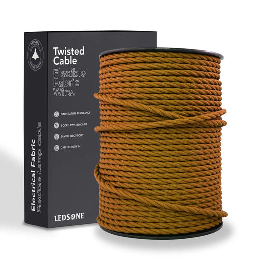 Cable eléctrico trenzado de tela marrón claro de 2 núcleos (1 m/5 m/10 m) ~4770