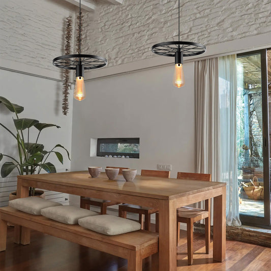 vintage industrial ceiling light with a wheel pendant design