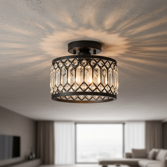 Flush Mount Ceiling Light - K9 Crystal Black Metal ~6418