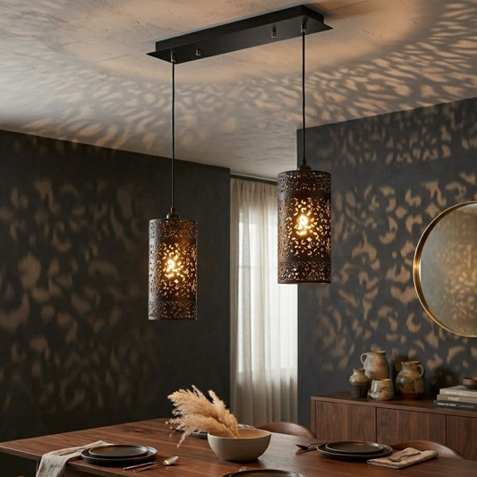 Pierced Drum 2 Light Bar Ceiling Pendant Metal ~1591