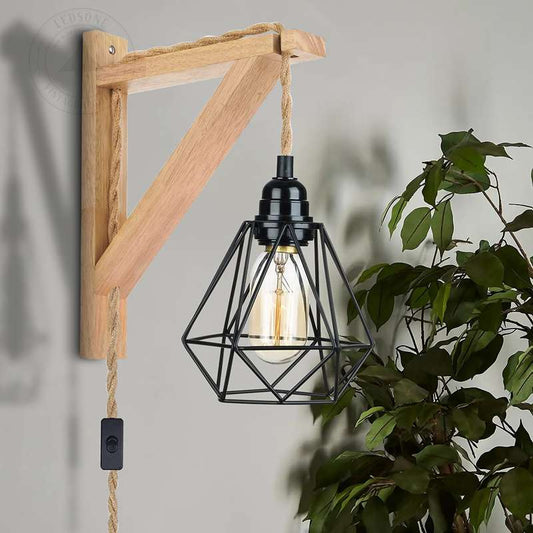 wood Wall Lamp with Cord