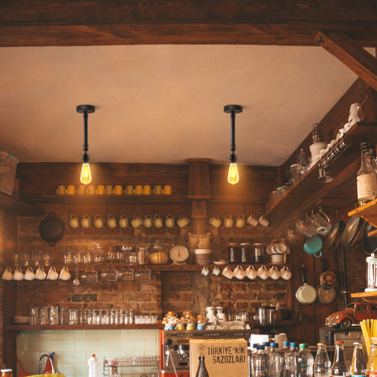 Lámpara de techo industrial con soporte E27, color negro, semiempotrada, estilo vintage, ~5462