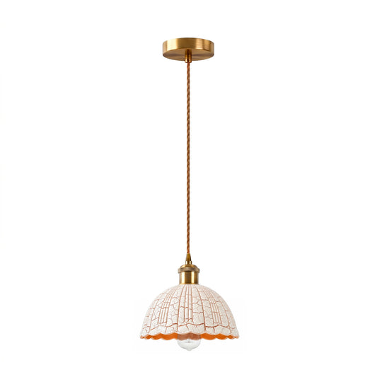 White Crackle Glass Scalloped Pendant Light 27 ~6634