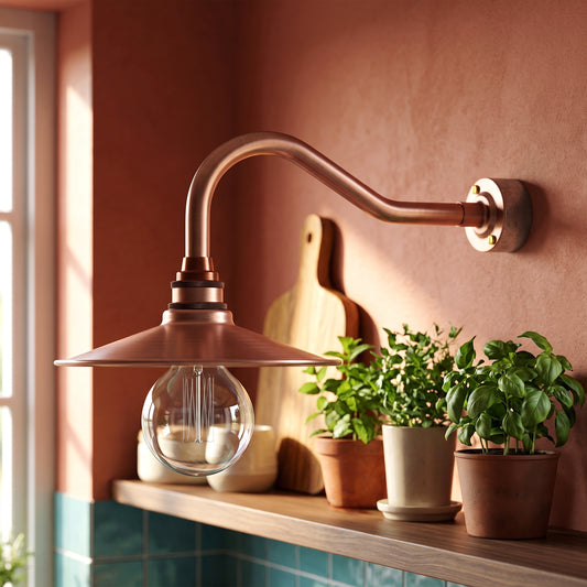 Antique Copper Conduit Swan Neck Wall Light ~6915
