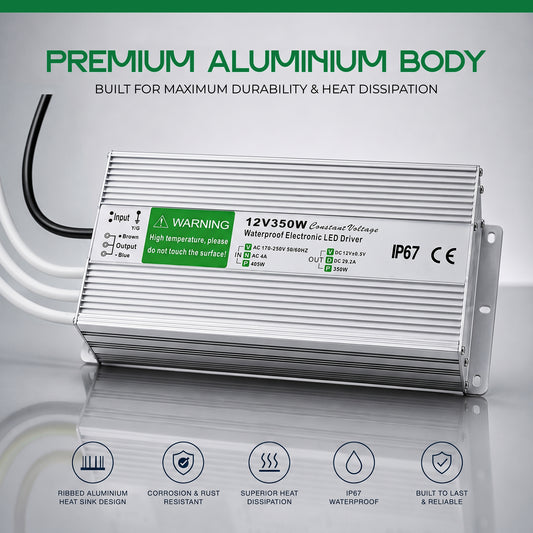 Controlador LED de 12 V CC, 350 W, IP67, resistente al agua, transformador de fuente de alimentación LED ~ 4461