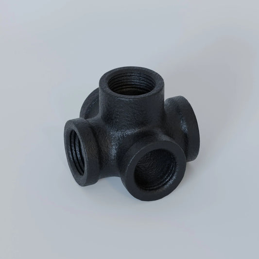 5 Way ¾ inch BSP Malleable Iron Black Painted Pipe Fittings ~4513