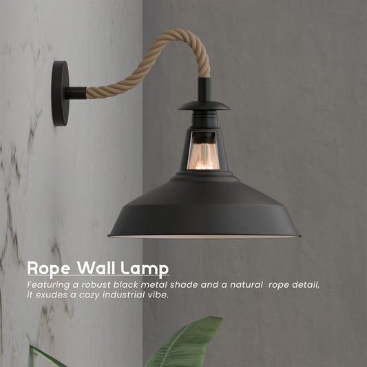 Black Rope Wall Sconce | Large 30cm Barn Slotted Shade Wall Light ~6474