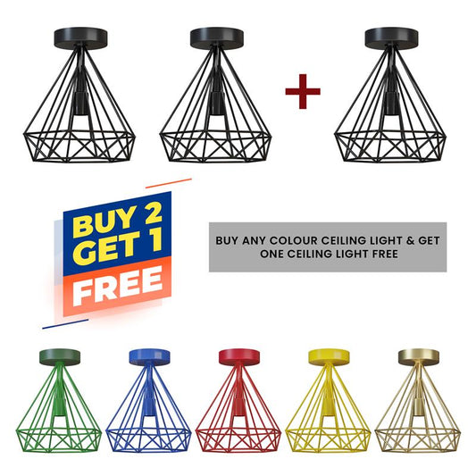2 Pack Semi Flush Mount Ceiling Light Fixture Metal Cage Lampshade E27 Holder~4199