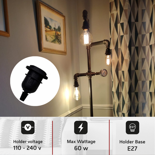 Black E27 Pendant Lamp Holder with Shade Ring & Cord Grip~2967