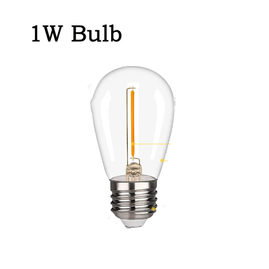 Clear LED light bulb with E27 base on a white background, labeled '1W Bulb'.