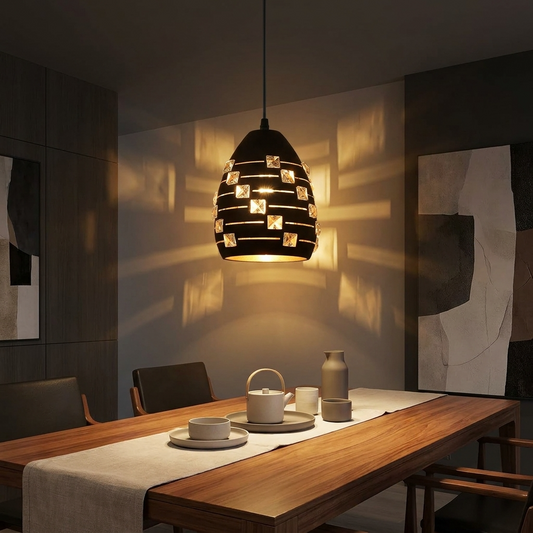 LEDSone Modern Crystal Pendant Light Metal Black LED Ceiling Light ~5521