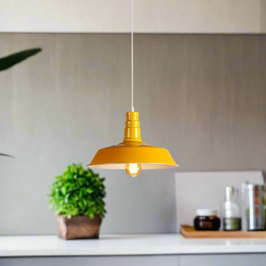 Lámpara colgante amarilla con pantalla de lámpara de techo y bombilla ~1796