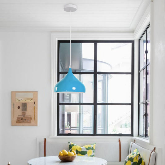 Blue Industrial Metal Pendant Light | Free E27 Bulb Included~2505