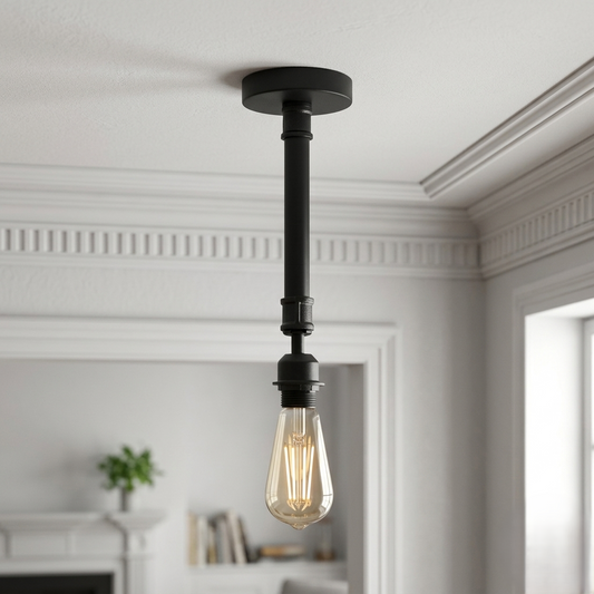 Lámpara de techo industrial con soporte E27, color negro, semiempotrada, estilo vintage, ~5462