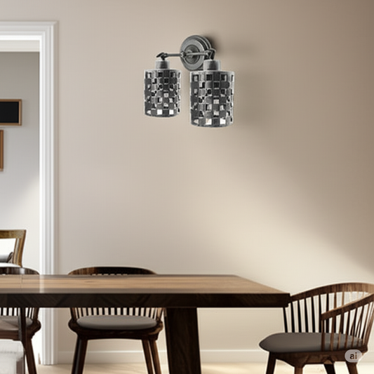 Two Outlet Rustic Antique Metal Caged Industrial Ceiling Light Fixture~1921