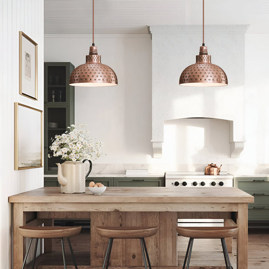 Lámpara colgante de techo retro con pantalla de metal martillado E27 ~6132