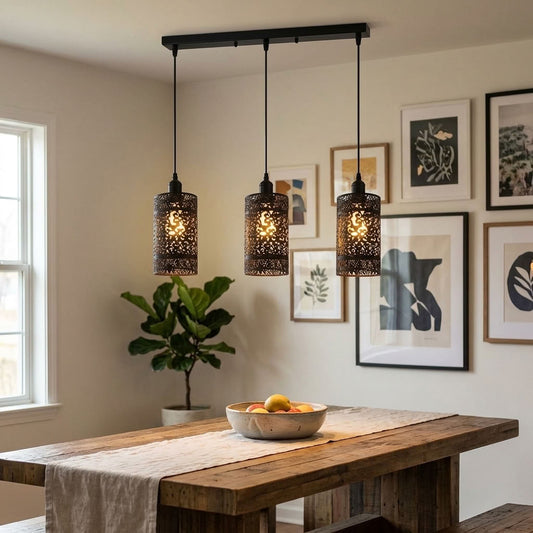 Industrial Retro 3-Light Barrel Wire Cage Hanging Ceiling Pendant Lamp Black ~3757