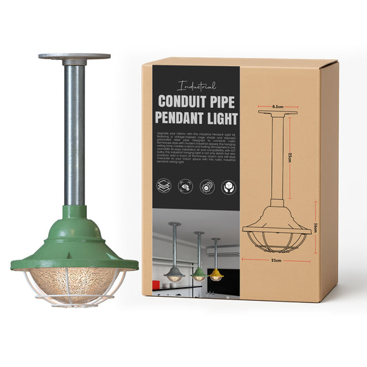 Industrial Pipe Pendant Light with Metal 21cm cage Hanging Conduit Set ~ 6112