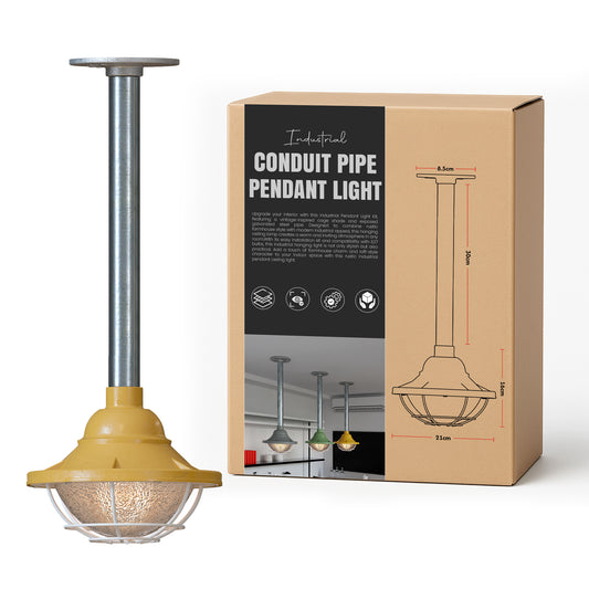 Industrial Pipe Pendant Light with Metal 21cm cage Hanging Conduit Set ~ 6112