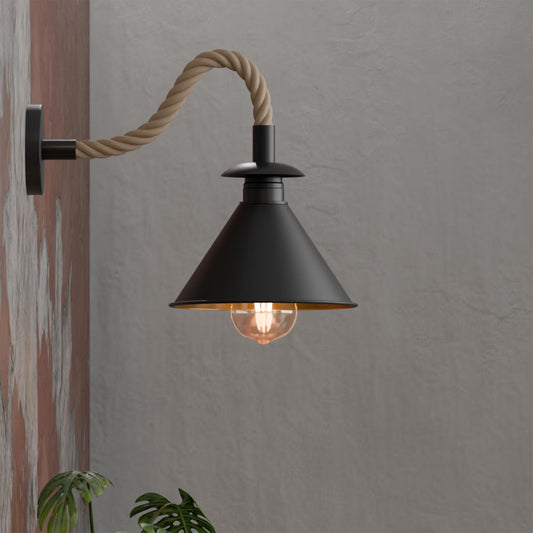 Vintage henneptouw metalen kap E27 wandlamp wandlamp~5700