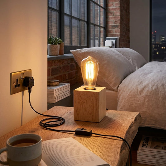 Nordic Wood Table Lamp Base E27 Plug In with Switch~4557