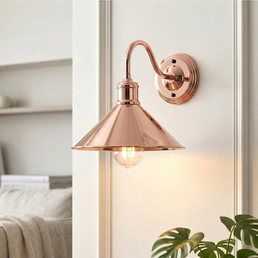 Vintage metalen wandlamp met zwanenhalskap ~5575