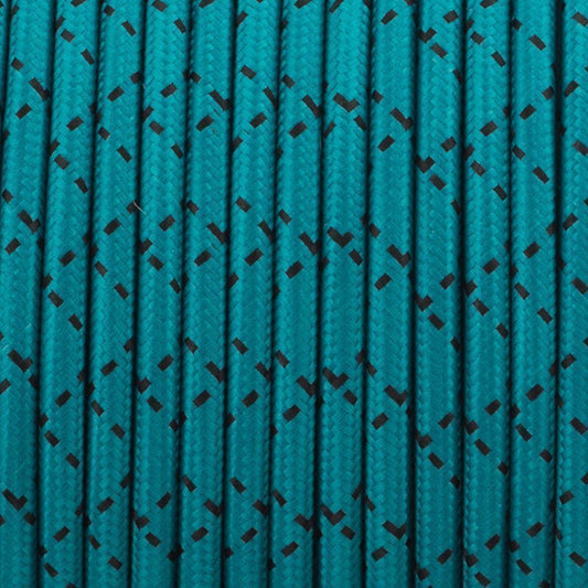 10m 2core Round Vintage Braided Fabric Teal & Black Colour Cable Flex 0.75mm~4900
