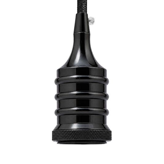 E27 Shiny Black Vintage Industrial Metal Lamp Holder~4395