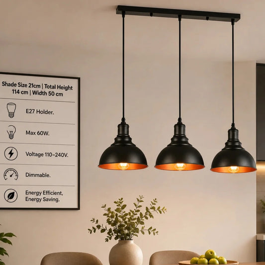 3 light Black Industrial Hanging Ceiling Pendant Lights~5264