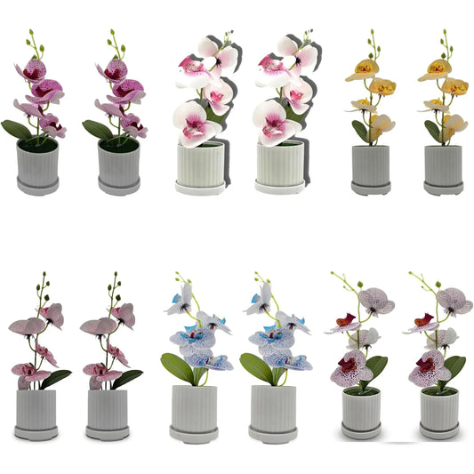 Orquídea artificial con hojas en maceta para decoración de mesas de interior ~5657