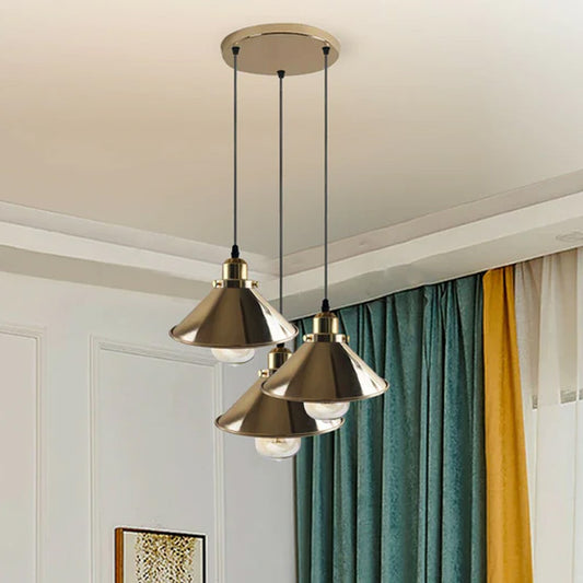 Modern Industrial French Gold Hanging Ceiling Pendant Light Metal Cone Shape Indoor Lighting For Bed Room, Kitchen, Living Room~1171