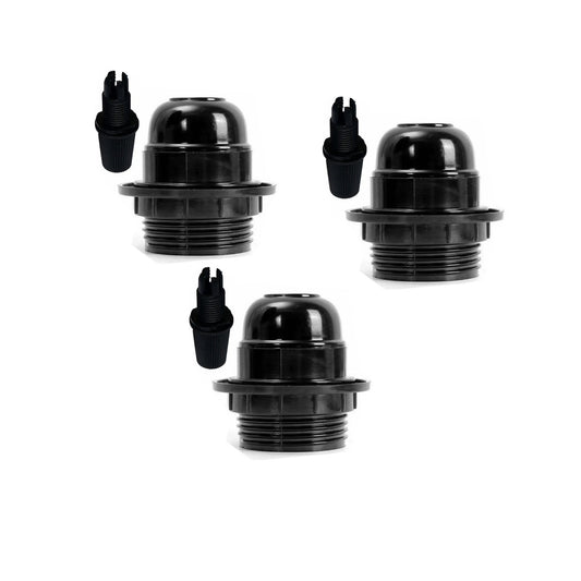 3Pack E27 Light Bulb Pendant Socket Holder,Screw Black Plastic Lamp holder~4392