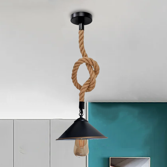 Hemp Rope Pendant Light Vintage Hanging Cone Lampshade~5078