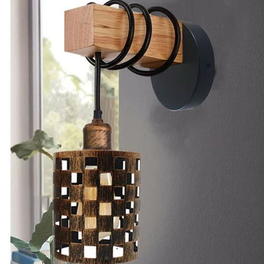 Vintage Industrial Retro Matel Wood Wall Lights Sconce Lamp Fixture UK~1343