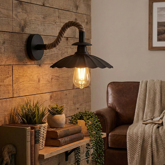 Aplique de pared negro con cuerda de iluminación ~5700