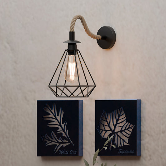 Vintage Hemp Rope Wall Lamp | 20cm Diamond Cage Metal E27 ~6483