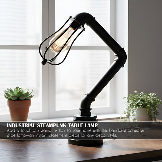 Retro Steampunk Water Pipe Table Lamp | Industrial Metal Cage Light~1306