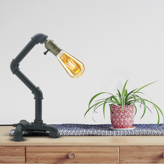 Black Vintage Style Steel Pipe Desk Table Lamp Light~2838