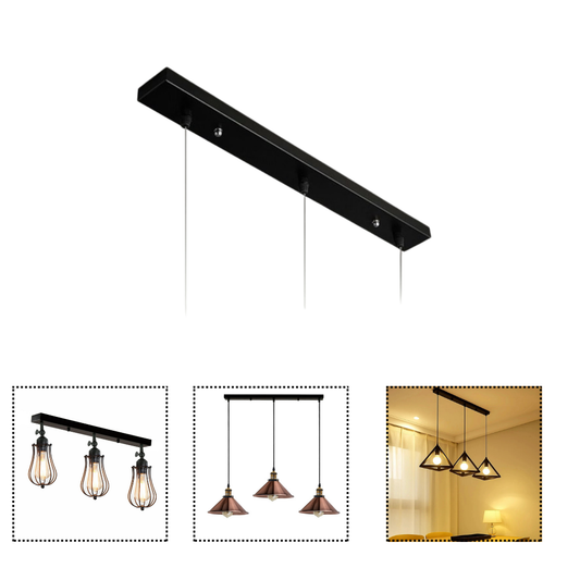 3 Outlet 300mm Black Metal Ceiling Rose Square ~4055