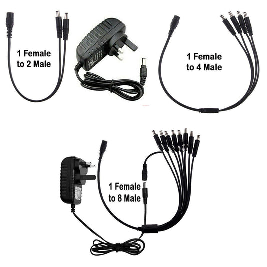 12V CCTV Power Adapter & 2/4/8 Splitter 1A PSU Connector ~6022