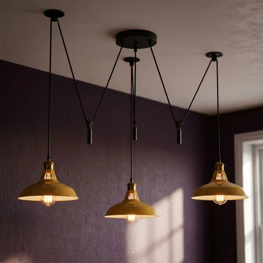 BLOCKVALL 3 Light Pulley Pendant Light Industrial Counterweight Multi Light ~6609