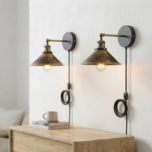 Plug-In Wall Light E27 Dimmable Industrial Vintage ~6761