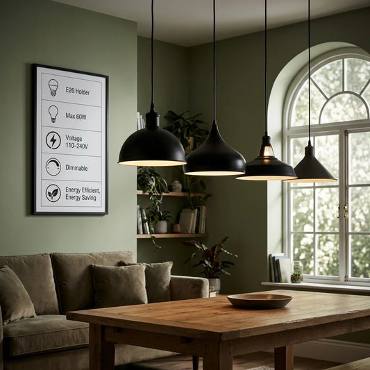 Industrial Black Pendant Light Metal | Easy Fit ~1354