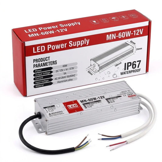 Controlador LED delgado DC 12V impermeable IP67 60w a 200w Fuente de alimentación Adaptador LED ~1432